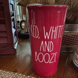 Rae Dunn Red White and Booze Ceramic Travel Mug NWT